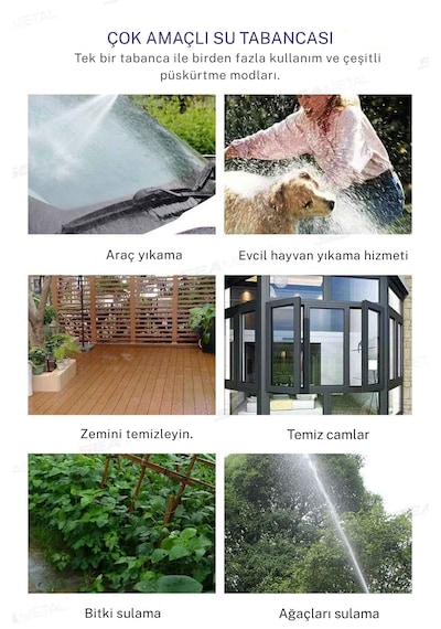 Monozone 3 Fonksiyonlu Metal Basınçlı Yıkama Tabancası Köpük Aparatlı Evrensel Musluk Uyumlu Siyah Sarı