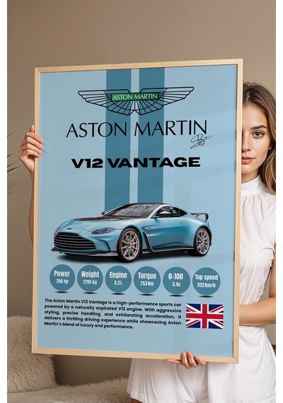 Aston Martin V12 Vantage Araba Tablosu - Teknik Özellikli Otomobil Posteri - Çerçeveli Duvar Dekoru Kayın Aston Martin V12 Vantage Araba Tablosu - Teknik Özellikli Otomobil Posteri - Çerçeveli Duvar Dekoru Kayın