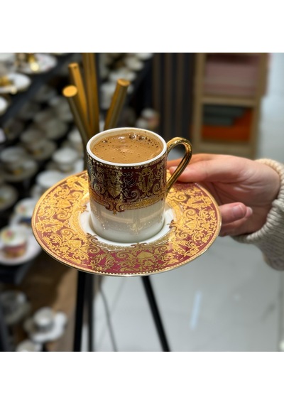 6'lı Lüks Marcella Gold Kahve Fincanı-4863 Çok Renkli