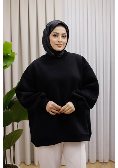 Moonsc Oversize Sweat 3 İplik Şardonlu Siyah