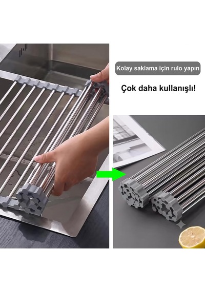 Mallart Katlanabilir Evye Üstü Bulaşık Kurutmalık Süzgeç 47x29 C Gümüş