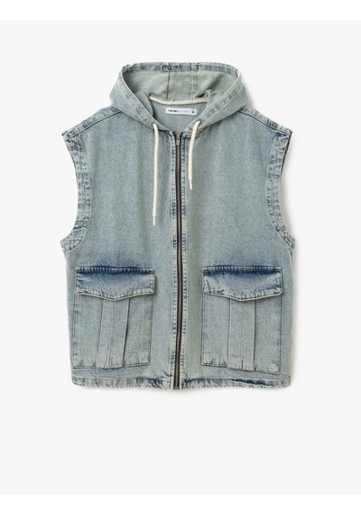 Koton Kapüşonlu Fermuarlı Kapaklı Cepli Oversize Pamuklu Kolsuz Denim Yelek Açık İndigo 5sam50007nd Açık İndigo Koton Kapüşonlu Fermuarlı Kapaklı Cepli Oversize Pamuklu Kolsuz Denim Yelek Açık İndigo 5sam50007nd Açık İndigo