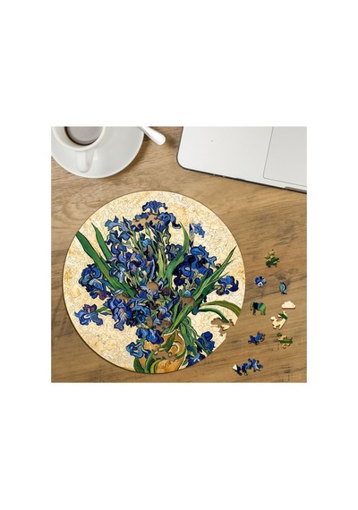 Vincent Van Gogh Vazoda Süsenler Tasarımlı Özel Kesim Yuvarlak 272 Parça Ahşap Puzzle Mpda873