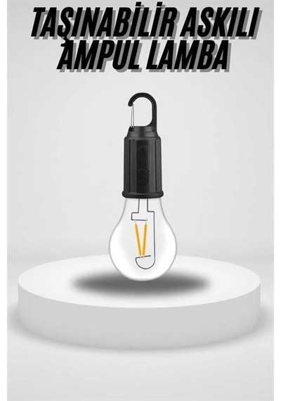Taşınabilir Askılı Ampul Kamp Lambası Askılı Type-c Şarjlı Bahçe Lambası Siyah 69082699