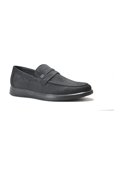 Forex 4042 Deri Nubuk Siyah Anatomik Loafer Casual Erkek Ayakkabı Siyah