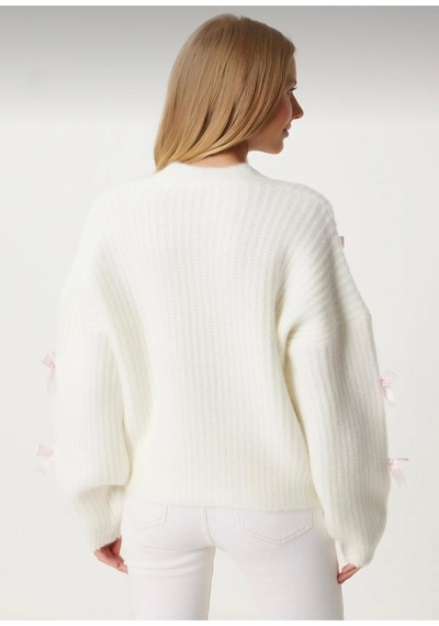 Flex Fashıon Kadın Oversize Fiyonk Detaylı Kurdaleli Yumoş Triko Hırka Ekru - 708830991 Ekru - 708830991 Ekru