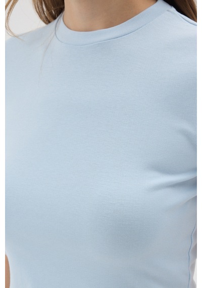 Urbantrendstore Kadın Bisiklet Yaka Likralı Kısa Kol Body Crop Bluz Günlük Şık Sade Yazlık Casual Crop Kadın Crop Mavi