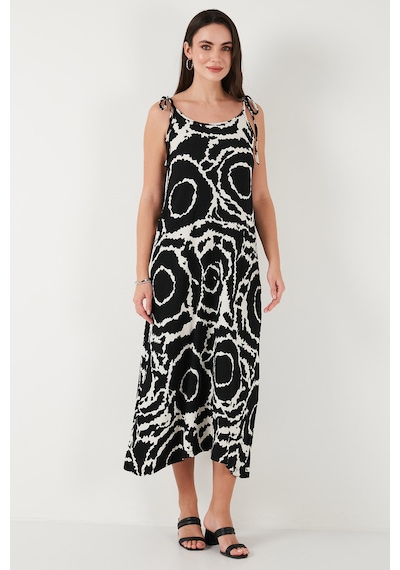 Lela Regular Fit Ip Askılı Uzun Bayan Elbise 5865732 Siyah-Beyaz