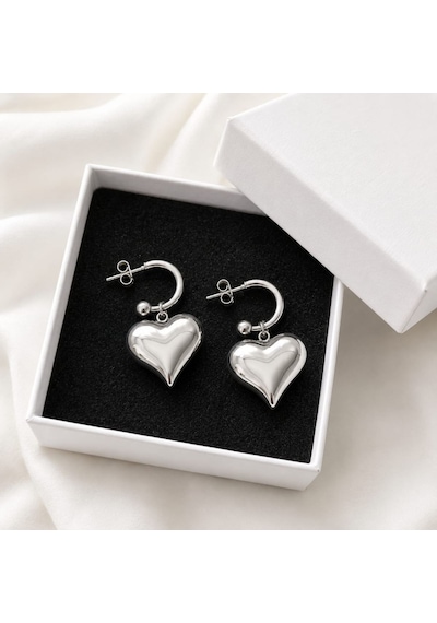Cm Jewelry Kalp Detaylı Gümüş Renk Çelik Küpe