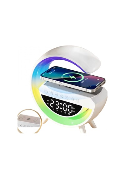 Rgb Işıklı Kablosuz Şarjlı Bluetooth Hoparlörlü Dijital Saat Ve Alarm Özellikli Masa Lambası