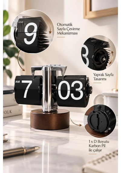 Exenar - Koyu Kahverengi - Yaprak Masa Saati Otomatik Sayfa Çevirmeli Retro Mekanik Ahşap Tasarım Flip Clock Ofis Aksesuarı Exenar - Koyu Kahverengi - Yaprak Masa Saati Otomatik Sayfa Çevirmeli Retro Mekanik Ahşap Tasarım Flip Clock Ofis Aksesuarı