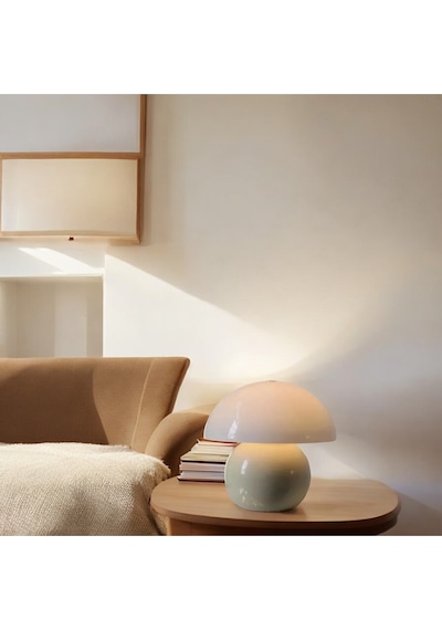 Modern Abajur Krem Mushroom Masa Lambası Metal Şapka Metal Gövde Krem