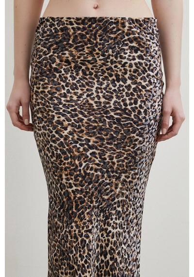 Never More Leopar Desenli Verev Etek Bej Bej