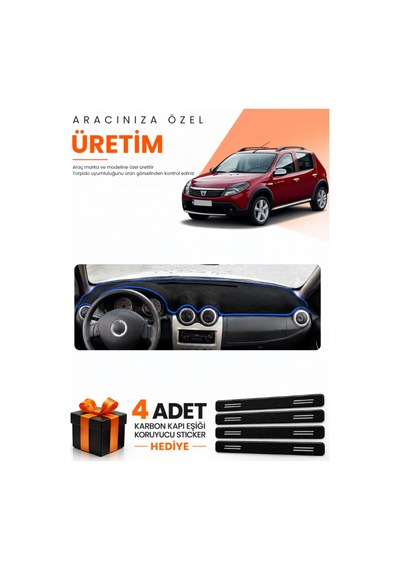 Dacıa Sandero 2010-2015 Uyumlu Torpido Koruma Örtüsü Oto Kılıfı - Siyah Mavi
