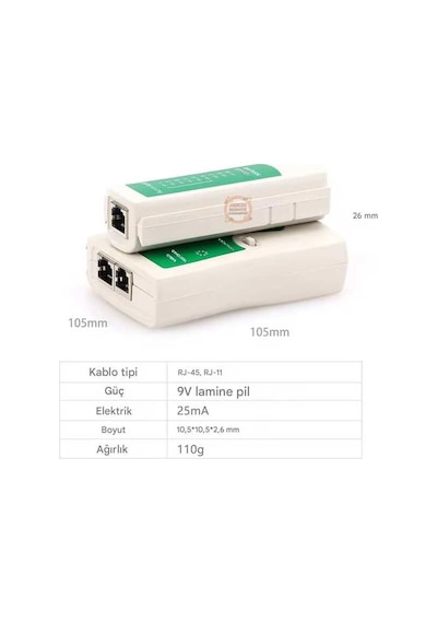 Rj11 Rj45 Cat 5-6 Adsl İnternet Lan Kablo Test Cihazı-network Tester