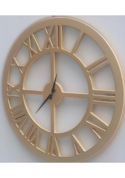 1448bng90272 Hobi Adn Dekoratif Duvar Saat Ahşap Mdf Cnc Kesim Parlak Gold Renk El Yapım Altın