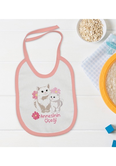 Bk Kids Annesinin Çiçeği Tasarımlı Pembe Bebek Mama Önlüğü Pembe