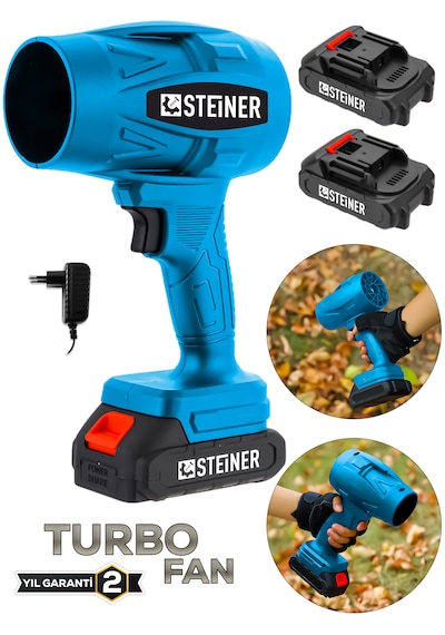 Steiner 21 V 5 Ah Çift Akülü Şarjlı Akülü Jet Fan Üfleyici Toz Üfleyici Mangal Yakma Araba Kurutma Makinesi Mavi