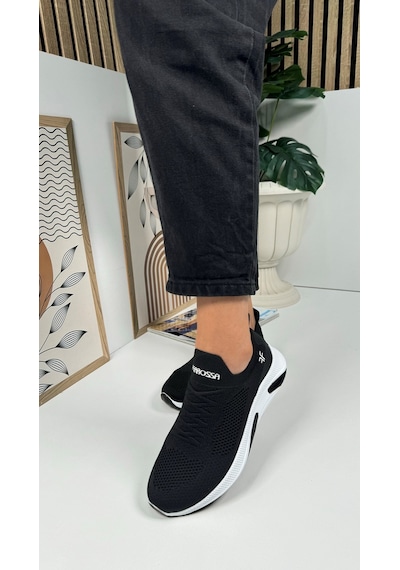 Günlük Unisex Sneaker Slip-on Nefes Alabilen Hafif Yürüyüş Bağcıksız Esnek Spor Ayakkabı 041f Siyah-beyaz
