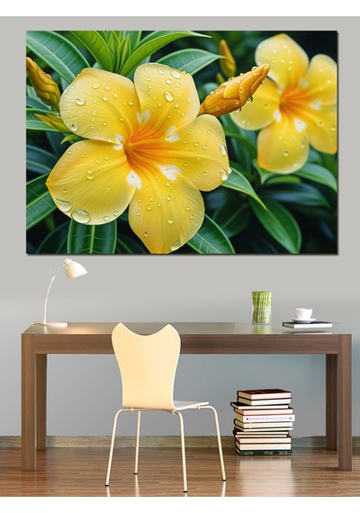 Islak Sarı Plumeria Çiçeği Dekoratif Kanvas - Mdf Ahşap Tablo