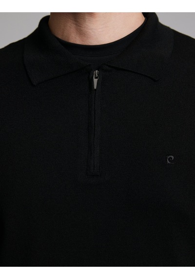 Pierre Cardin Siyah Slim Fit Fermuarlı Polo Yaka Basic Triko Kazak 50333917-vr046