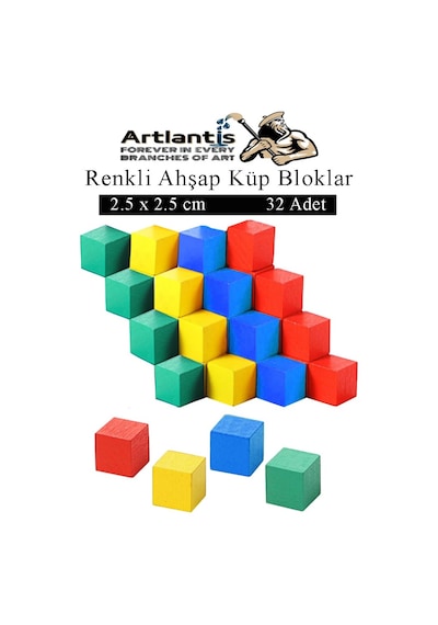 Renkli Ahşap Küp Bloklar 2.5x2.5 Cm 32 Adet Ahşap Renkli Kare Blok Eğitici Geliştirici Oyuncak Küp Matematik Birim Küp