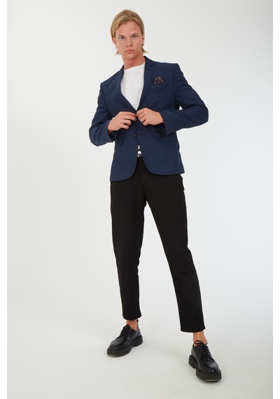 Sposo G-207 Dar Kalıp Desenli Lacivert Erkek Blazer Ceket Lacivert