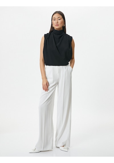 Koton Drape Yaka Bluz Kolsuz Siyah 4sak60025uw Siyah