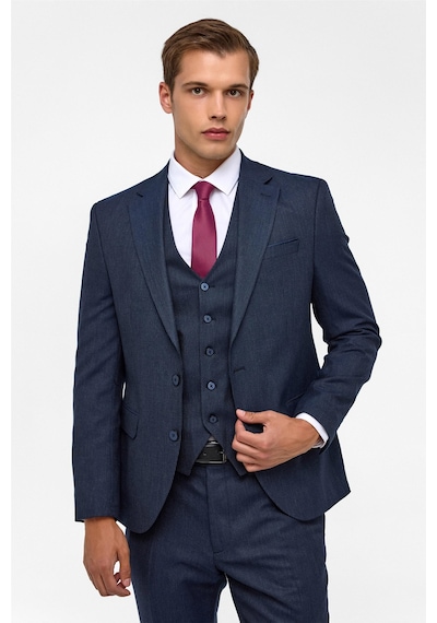 Süvari Lacivert Slim Desenli Mono Yaka 6 Drop Yelekli Takım Elbise Süvari Lacivert Slim Desenli Mono Yaka 6 Drop Yelekli Takım Elbise