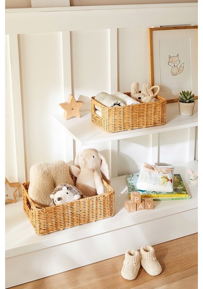 Ocean Home Textile 2'li Çocuk Odası Yıkanabilir Bej Pp Rattan Sepet Set 30 X 20 X 11 / 36 X 26 X 12 Cm