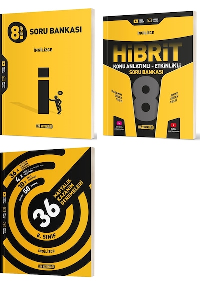 Hız 2025 8. Sınıf İngilizce Soru Bankası + Hibrit + 36 Haftalık Deneme Seti 3 Kitap
