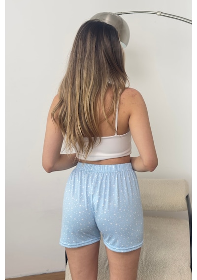 Giysa Kadın Beli Lastikli Yıldız Desenli Pijama Altı Şort Mavi - 26y 2602