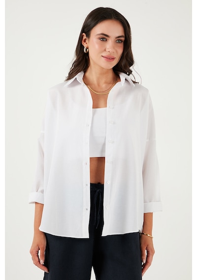 Lela Pamuk Karışımlı Regular Fit Bayan Gömlek 6772418 Beyaz