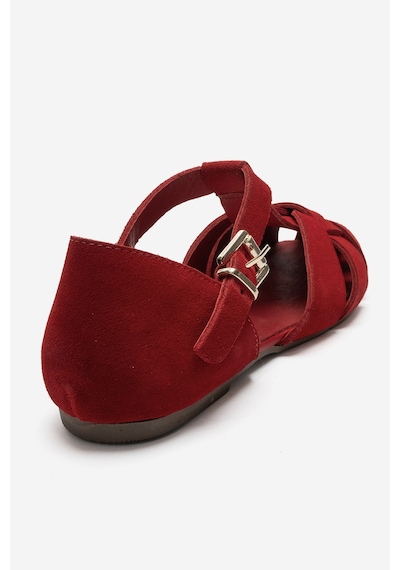 Luvi Shoes Alına Kırmızı Süet Hakiki Deri Kadın Sandalet