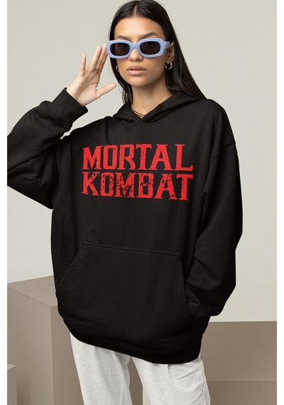 Sevbano Mortal Kombat Baskılı Unisex Oversize Anime Hoodie Siyah
