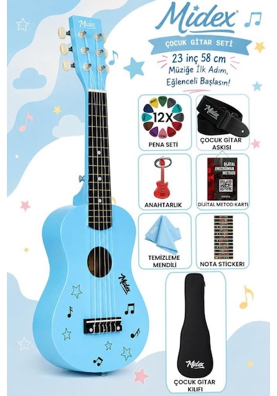 Midex Cg-230bl Çocuk Klasik Gitar Seti 3-8 Yaş 23 İnç 58 Cm Mavi Çocuk Gitarı Seti