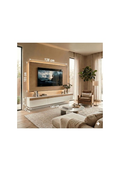 Purelıne Ledli Duvar Tv Ünitesi 180 Cm Beyaz-meşe 180 Cm
