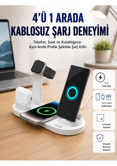 Masaüstü Düzenleyici 4 Ü 1 Arada Kablosuz Şarj Aksesuarı Yeni Nesil 11