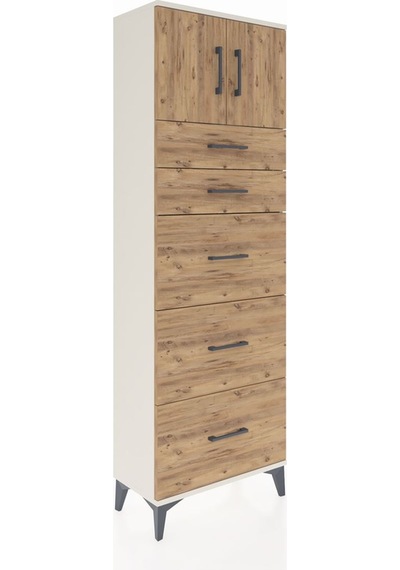 Arges Dolap Tek Raflı 5 Çekmeceli 2 Kapaklı 60x30x182 Aytaşı-çam Aytaşı