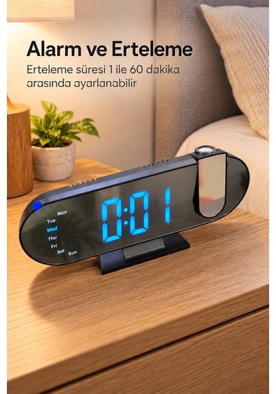 Dijital Masa Saati Saat Tarih Ve Gün Göstergeli - Lisinya Siyah