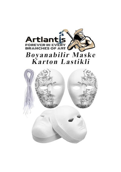 Maske Boyama 19x24 Cm 1 Adet Boyanabilir Maske Karton Lastikli İnsan Yüzü Suratı Okul Sınıf Etkinlikleri Hobi