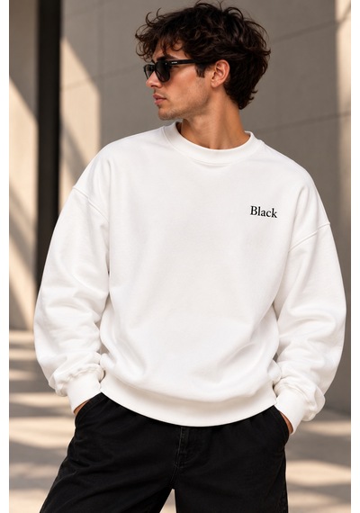 Gıovera Black Statement Erkek Beyaz Premium Oversize Sweatshirt