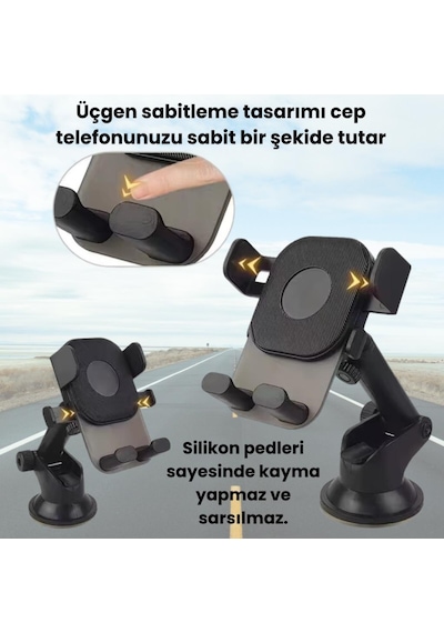Coofbe Ayarlanabilir Uzunluk Yüksekllik Oynar Başlıklı Ön Cam Ve Torpido Üzeri Araç Telefon Tutucu Siyah