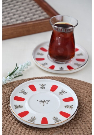 Tabak Evi Porselen Acem Zade Kırmızı Çay Tabağı 12,5cm 2 Li Çok Renkli