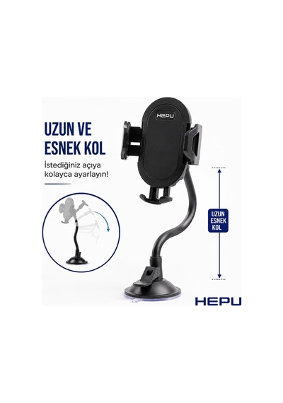 Hp-a12 Uzun Kollu Araç İçi Telefon Tutucu Güçlü Vantuzlu Ayarlanabilir Esnek Kol 360 Dönebilen Başlık 2 Mixed