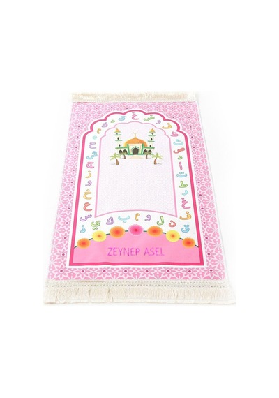 İsme Özel Çocuk Seccadesi Elif-ba Pembe 82 45 Cm 110 Gr - Tesbih Hediyeli Çok Renkli