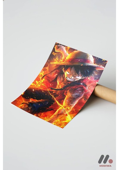 One Piece Luffy Ateş Poster, Çerçevesiz Yüksek Kalite Duvar Afişi - Anime Severlere Özel Hediye