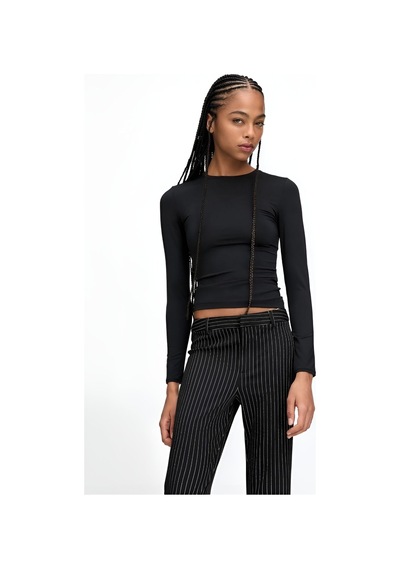 Unika Boutique Sıfır Yaka Uzun Kollu Siyah Esnek Likralı Penye Badi Body Siyah2