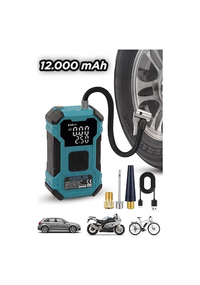 Assur 12000MAH Oto Kompresör Powerbank Led Işık - 3253