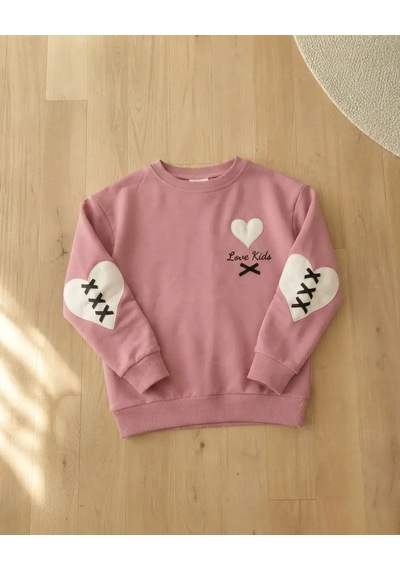 Roya Kız Çocuk Pembe Sweatshirt Kalp Detaylı Modeli